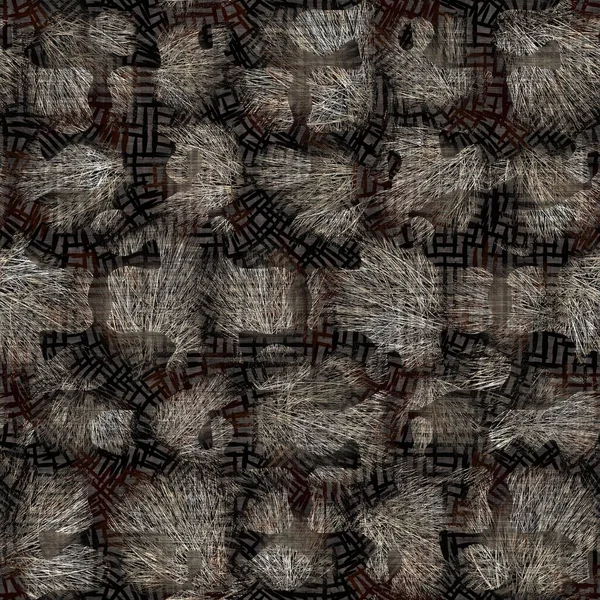 Sin costuras moderno sepia camo impresión textura fondo. Tejido textil de patrón de piel de camuflaje moteado usado. Grunge ropa borrosa áspera por todas partes imprimir —  Fotos de Stock