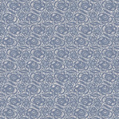 Kusursuz Fransız çiftlik evi ketenleri çiçek desenli kumaş arka planda. Provence mavi gri keten desenli doku. Eski püskü, şık, bulanık bir arka plan. Her yerde tekstil kırsalı var.