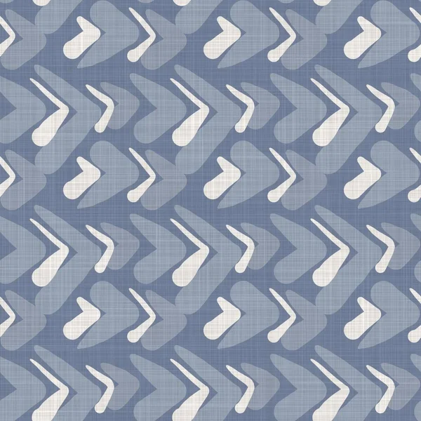 Seamless french farmhouse woven linen chevron texture. Ecru flax blue hemp fiber. Natural pattern background. Organic ticking fabric for kitchen towel material. Zig Zag stride material allover print — Stock Photo, Image