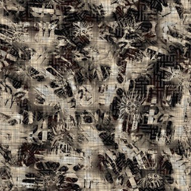 Kusursuz modern sepia camo baskı dokusu arka planı. Benekli kamuflaj deri desenli tekstil kumaş. Hırıltılı, bulanık çarşaflar her yerde. 