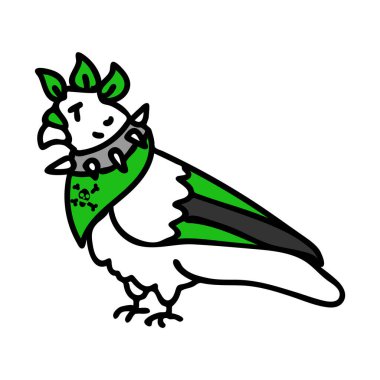Punk rock pigeon vector illustration clipart. Simple alternative sticker. Kids emo rocker cute hand drawn cartoon animal with attitude motif.  clipart