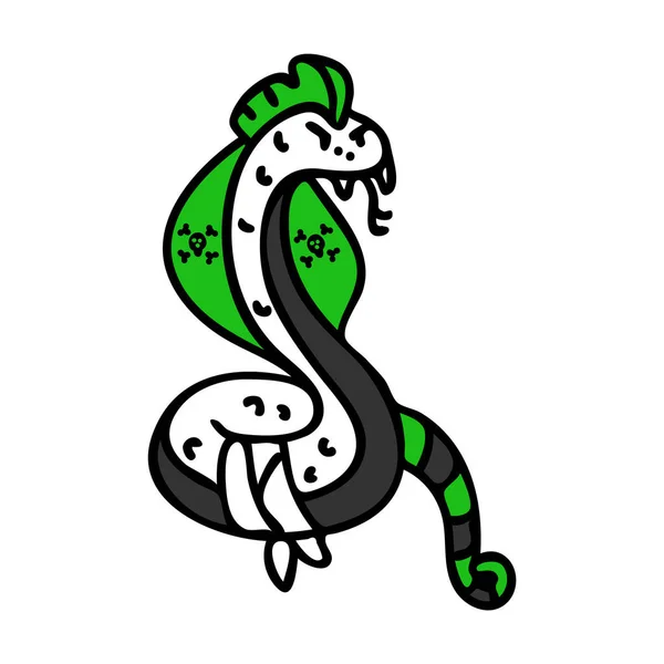 Serpent punk avec clipart d'illustration vectorielle mohawk. Autocollant alternative simple. Enfants emo rocker mignon dessin animé dessin à la main motif animal. — Image vectorielle