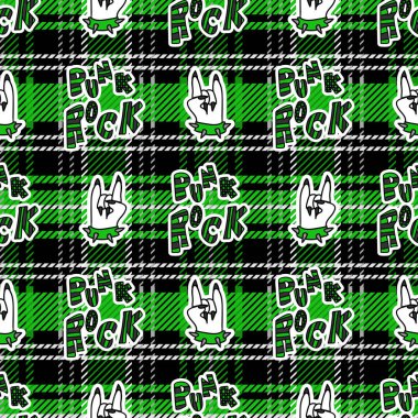 Elinde metin arkaplan vektör desenli sevimli punk rock var. Huysuz alternatif karikatürlü ev dekoru. Her yerde kusursuz rockçı tavrı. 