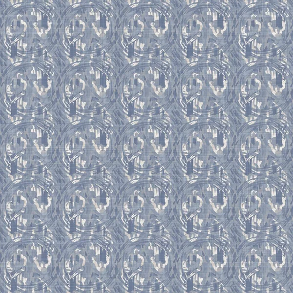 Sömlös fransk bondgård dotty linne mönster. Provence blå vit vävd textur. Shabby chic stil dekorativ cirkel dot tyg bakgrund. Textil rustik överallt tryck — Stockfoto
