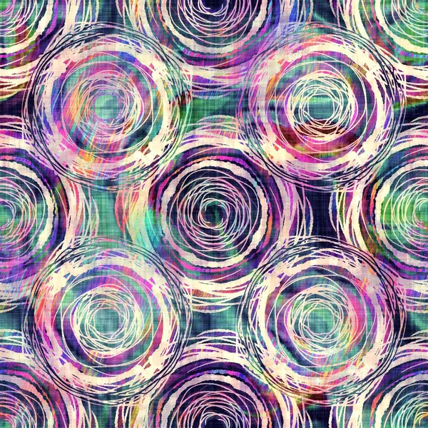 Blurry rainbow glitch artistic dot texture background. Irregular bleeding watercolor tie dye seamless pattern. Ombre distorted boho circle all over print. Variegated trendy dripping wet effect. — Stock Photo, Image