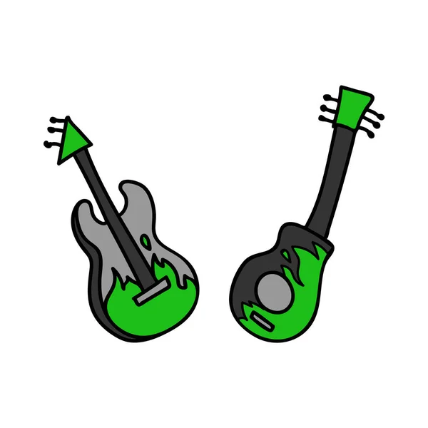 Punk Rock Gitarre Set Vektor Illustration Cliparts. Einfache alternative Aufkleber. Kids Emo Rocker niedlich handgezeichnetes Cartoon Grungy Tattoo mit Haltungsmotiv. — Stockvektor