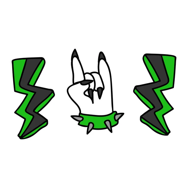 Punk Rock Hand Vektor Illustration Clipart. Einfache alternative Aufkleber. Kids Emo Rocker niedlich handgezeichnetes Cartoon Grungy Tattoo mit Haltungsmotiv. — Stockvektor