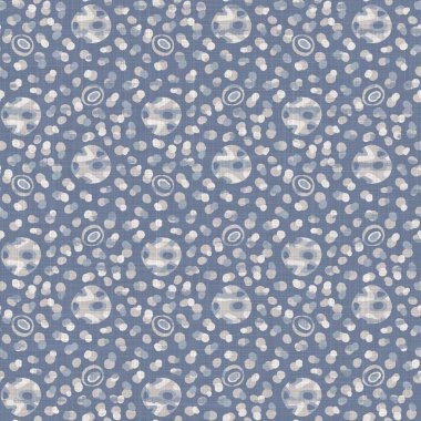 Kusursuz Fransız çiftlik evi, noktalı keten desenli. Provence mavi beyaz dokuma dokusu. Pejmürde şık stil dekoratif daire kumaş arka plan. Her yerde tekstil kırsalı var.