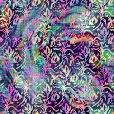 Bulanık gökkuşağı arızası sanatsal çiçek dokusu arka planı. Düzensiz kanayan suluboya kravat, dikişsiz boya deseni. Ombre boho çiçeğinin şeklini bozmuş. Değişik moda daldırma ıslak etkisi.