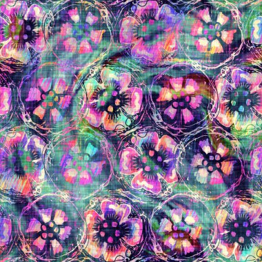 Bulanık gökkuşağı arızası sanatsal çiçek dokusu arka planı. Düzensiz kanayan suluboya kravat, dikişsiz boya deseni. Ombre boho çiçeğinin şeklini bozmuş. Değişik moda daldırma ıslak etkisi.