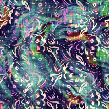 Bulanık gökkuşağı arızası sanatsal çiçek dokusu arka planı. Düzensiz kanayan suluboya kravat, dikişsiz boya deseni. Ombre boho çiçeğinin şeklini bozmuş. Değişik moda daldırma ıslak etkisi.