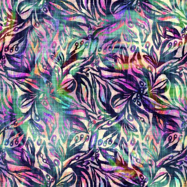 Bulanık gökkuşağı arızası sanatsal çiçek dokusu arka planı. Düzensiz kanayan suluboya kravat, dikişsiz boya deseni. Ombre boho çiçeğinin şeklini bozmuş. Değişik moda daldırma ıslak etkisi.