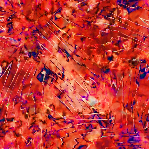 Blurry red painterly watercolor tekstur latar belakang. Grunge tertekan tie dye camo melange pola mulus. Berbagai efek glitch ombre cerah di seluruh cetakan. — Stok Foto