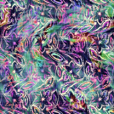 Bulanık gökkuşağı arızası sanatsal çiçek dokusu arka planı. Düzensiz kanayan suluboya kravat, dikişsiz boya deseni. Ombre boho çiçeğinin şeklini bozmuş. Değişik moda daldırma ıslak etkisi.
