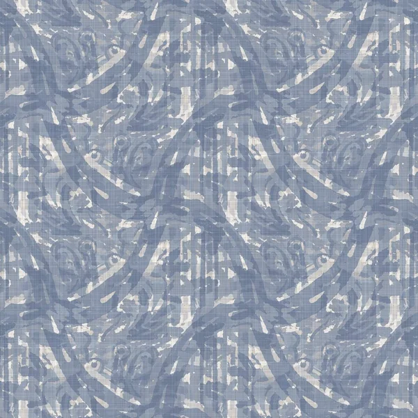 法国无缝制农舍的锦缎亚麻图案.普罗旺斯蓝白色织造纹理。奇形怪状的装饰面料背景.纺织品全印出来了 — 图库照片