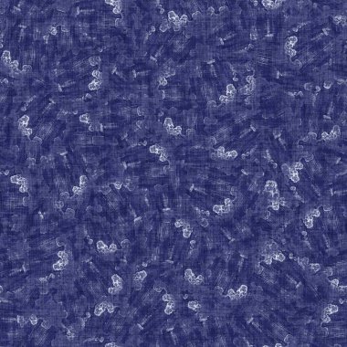 Kusursuz çivit benekli doku. Mavi örülmüş boro pamuk boyalı efekt arka planı. Japonlar batik direncini tekrarlıyor. Sıkıntılı kravat boyası beyazlatıcı. Asya füzyon izin veren kimono tekstili. Giysi izi.