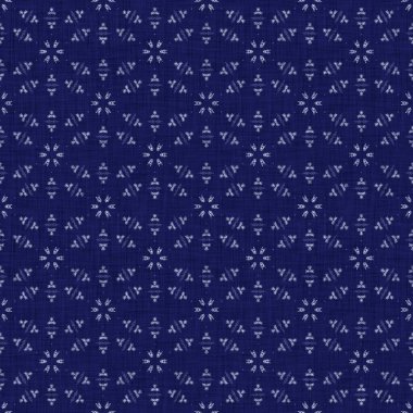 Kusursuz çivit mavisi dokusu. Donanma mavisi işlemeli pamuk boyalı efekt arka planı. Japonlar batik direncini tekrarlıyor. Kumaşın her yerinde Asya füzyonu var..