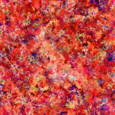 Bulanık kırmızı boyalı suluboya çiçek desenli kolaj arka planı. Grunge kravatlı, boyalı, çiçekli, pürüzsüz desenli. Yazdırma üzerinde değişken parlak ombre arıza efekti.