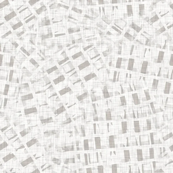 Francuska tkanina płócienna tekstura geometryczny kształt tła. Stary, lniany, szary wzór geo. Rough Greige blok druk tkanina teksturowane płótno — Zdjęcie stockowe
