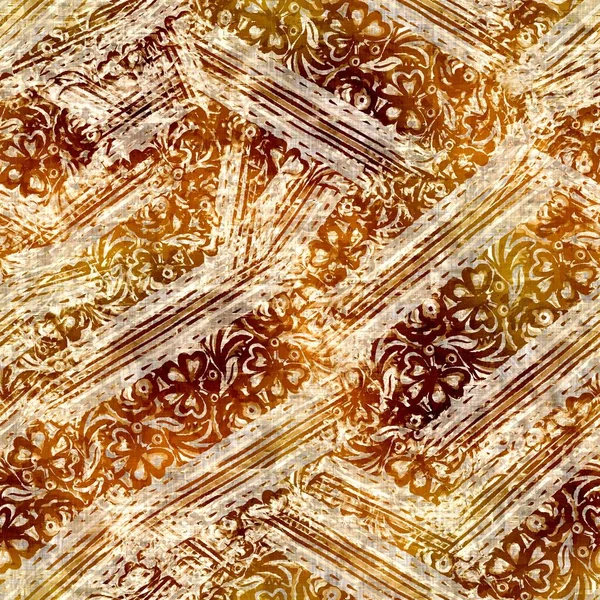 Impresión de collage de impresión de bloqueo marrón sepia moderna sin costuras. Grunge fondo textura acuarela. Vestido moteado lavado patrón de tela textil. Ropa borrosa pictórica por todas partes imprimir — Foto de Stock