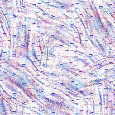 Kusursuz yaz boho 'su parmak izini sildi. Grunge hafif suluboya kolaj dokusu arka planı. Plaj desenli tekstil kumaşı. Boya mavisi, pastel, bulanık, püre, her yerde arıza var. 