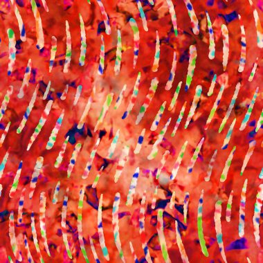 Bulanık kırmızı boyalı suluboya kolaj dokusu arka planı. Grunge kravatlı, boyalı, kamuflajsız, pürüzsüz desen. Yazdırma üzerinde değişken parlak ombre arıza efekti.