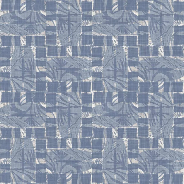 Kusursuz Fransız çiftlik evi keten geometrik blok parmak izi. Provence mavi gri kırsal desen dokusu. Eski püskü stil örülmüş bulanık tekstil. — Stok fotoğraf