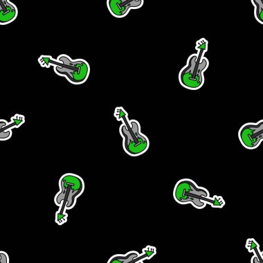 Şirin punk gitar arka plan vektör modeli. Huysuz alternatif karikatürlü ev dekoru. Her yerde kusursuz rockçı tavrı. 