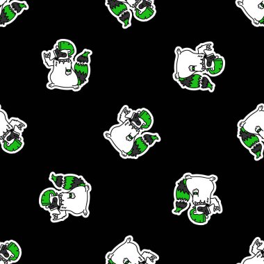 Siyah arka plan vektör desenli şirin punk rock rakunu. Çizgi film hayvanlarıyla süslenmiş tuhaf bir ev dekoru. Her yerde kusursuz rockçı tavrı. 