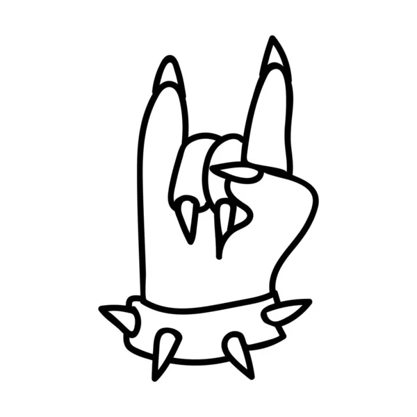 Punk rock mão símbolo vetor ilustração clipart. Adesivo alternativo simples. Crianças emo rocker bonito mão desenhada desenho animado tatuagem grungy com motivo de atitude. —  Vetores de Stock