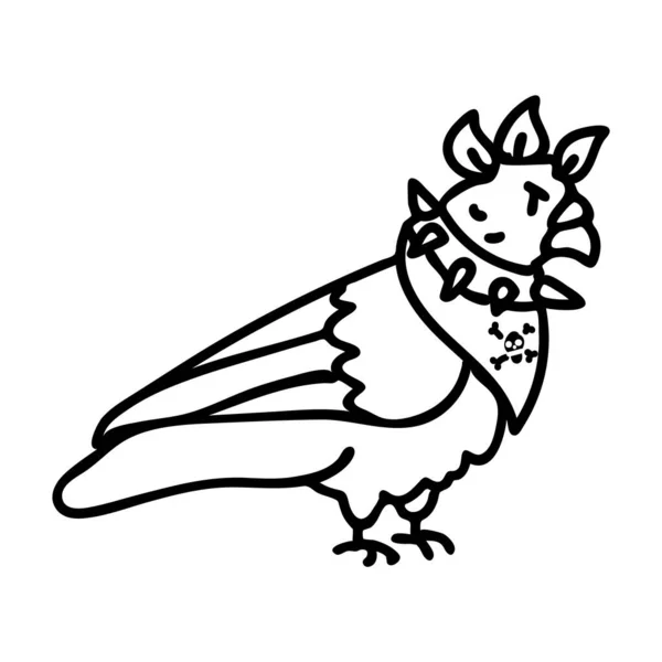 Punk rock pigeon with mohawk vector illustration clipart. Simple alternative sticker. Kids emo rocker cute hand drawn cartoon animal motif. — Stock Vector