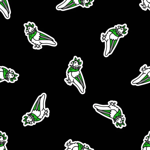 黒の背景ベクトルパターン上のかわいいパンクロック鳩。Grungyの代替は、漫画の動物と家庭の装飾をチェックしました。シームレスロッカーの態度｜print. — ストックベクタ