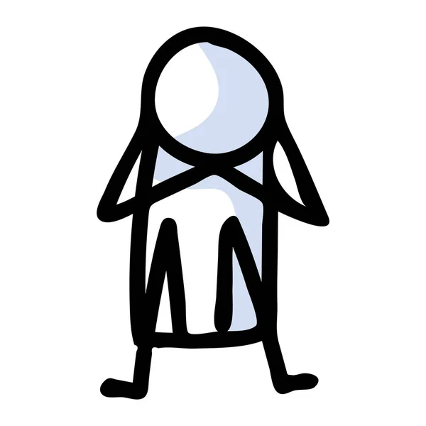 Disegnato a mano stickman triste concetto di pianto. Semplice profilo salute mentale doodle icona clipart. Per la consapevolezza della depressione schizzo illustrazione. — Vettoriale Stock