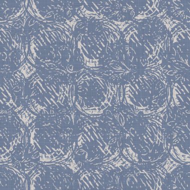 Kusursuz Fransız çiftlik evi, noktalı keten desenli. Provence mavi beyaz dokuma dokusu. Pejmürde şık stil dekoratif daire kumaş arka plan. Her yerde tekstil kırsalı var.