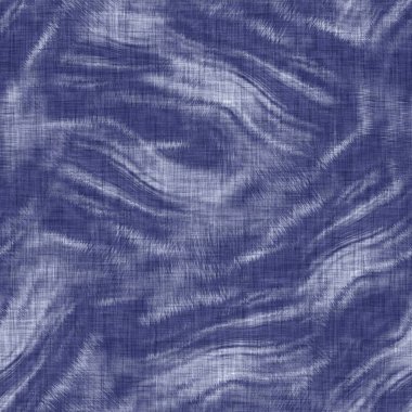 Kusursuz çivit benekli doku. Mavi örülmüş boro pamuk boyalı efekt arka planı. Japonlar batik direncini tekrarlıyor. Sıkıntılı kravat boyası beyazlatıcı. Asya füzyon izin veren kimono tekstili. Giysi izi.