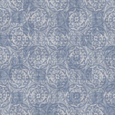 Kusursuz Fransız çiftlik evi, noktalı keten desenli. Provence mavi beyaz dokuma dokusu. Pejmürde şık stil dekoratif daire kumaş arka plan. Her yerde tekstil kırsalı var.