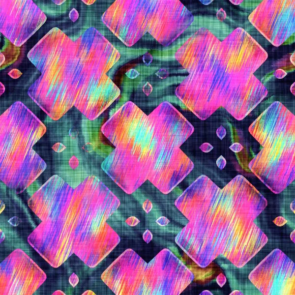 Blurry arco iris glitch artístico geo forma textura fondo. Irregular sangrado acuarela lazo tinte patrón sin costura. Ombre distorsionado boho batik por toda la impresión. Efecto húmedo de goteo de moda variada. —  Fotos de Stock