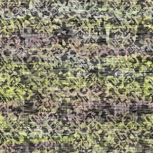 Seamless distressed mottled tie dye woven texture background.Distressed boho blur washed pattern. Blotched aged lime yellow purple cloth effect. Ragged old mash up painterly collage all over print. — Stock Photo, Image