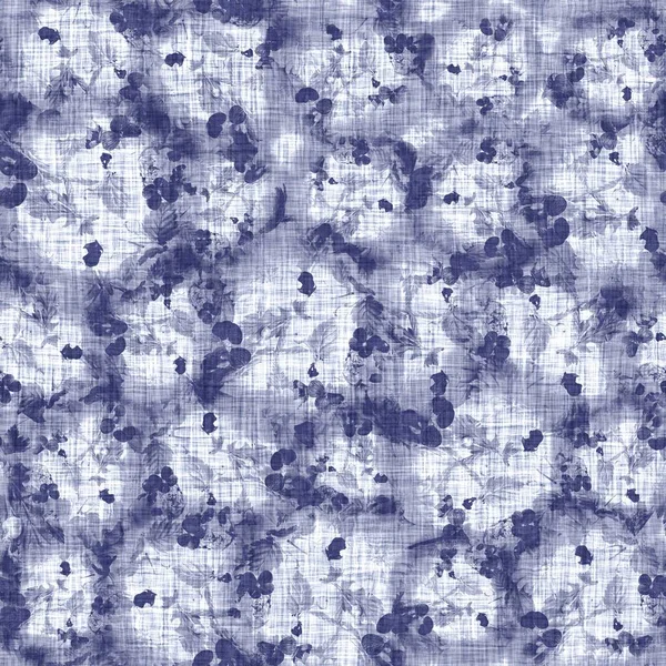 Nahtlose indigogefleckte Textur. Blau gewebte Boro-Baumwolle gefärbt Effekt Hintergrund. Japaner wiederholen Batikmuster. Notleidende Krawattenfärber bleichen. Asiatische Fusion aller Kimono-Textilien. Abgenutzter Stoffaufdruck — Stockfoto