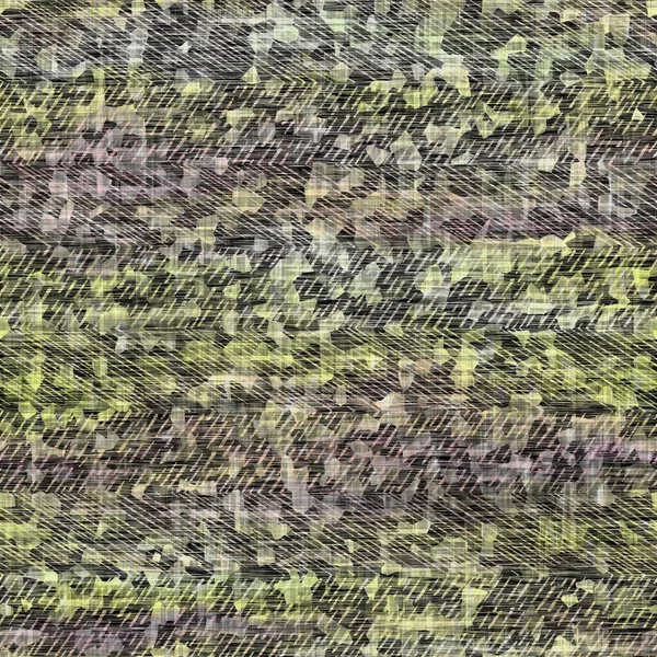 Seamless distressed mottled tie dye woven texture background.Distressed boho blur washed pattern. Blotched aged lime yellow purple cloth effect. Ragged old mash up painterly collage all over print.