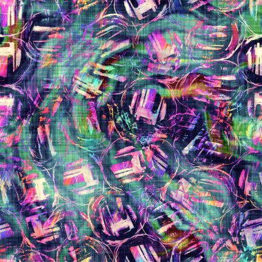 Bulanık gökkuşağı arızası sanatsal kolaj dokusu arka planı. Düzensiz kanayan suluboya kravat, dikişsiz boya deseni. Ombre boho batik 'i her yerde bozmuş. Değişik modaya uygun ıslak etki.
