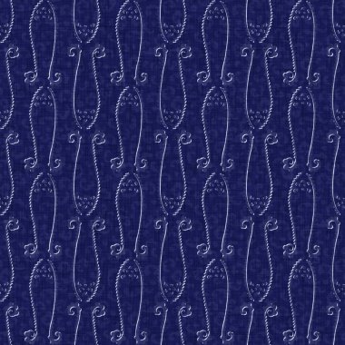 Kusursuz çivit mavisi dokusu. Donanma mavisi işlemeli pamuk boyalı efekt arka planı. Japonlar batik direncini tekrarlıyor. Kumaşın her yerinde Asya füzyonu var..