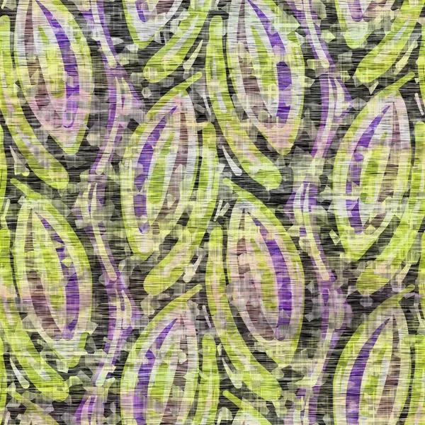 シームレスに落ち込んだ斑状タイ染料花の質感の背景。ブロックされた古い石灰黄色の紫色の布効果。古いですマッシュアップ花コラージュ上のすべて｜print. — ストック写真