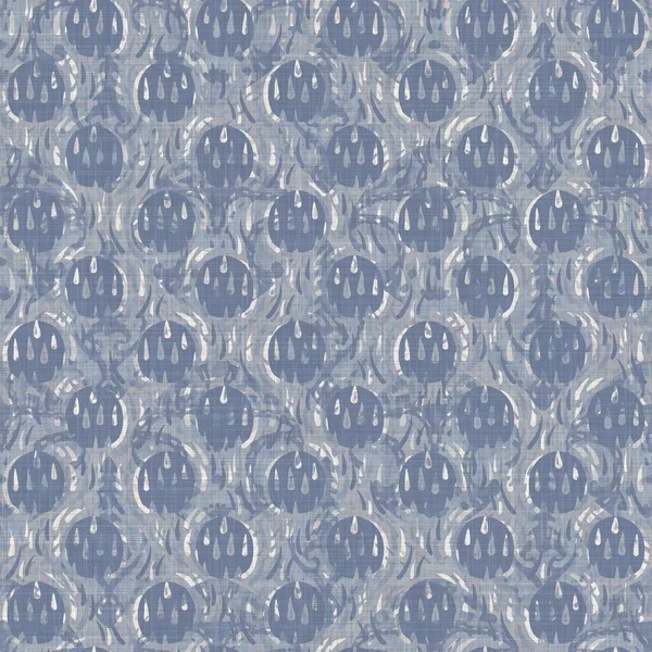 Nahtloses französisches Bauernhaus mit punktigem Leinenmuster. Provence blau weiß gewebte Textur. Shabby chic Stil dekorativen Kreis dot Stoff Hintergrund. Textil rustikal auf der ganzen Linie — Stockfoto