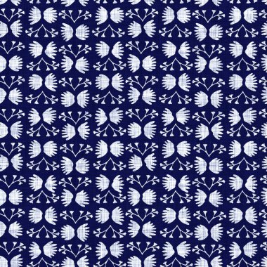 Kusursuz çivit mavisi dokusu. Donanma mavisi işlemeli pamuk boyalı efekt arka planı. Japonlar batik direncini tekrarlıyor. Kumaşın her yerinde Asya füzyonu var..