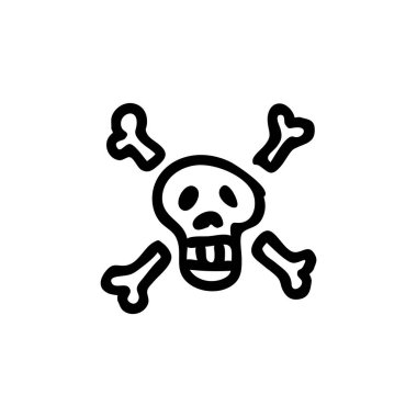 Punk rock kafatası monokrom lineart vektör illüstrasyon klibi. Basit bir alternatif çıkartma. Çocuklar emo rockçı boyama sayfası sevimli el çizimi çizgi film çirkin dövme ve tutum motifi.