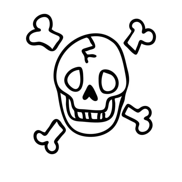 Punkrock Totenkopf monochrom lineare Vektorillustration Clipart. Einfache alternative Aufkleber. Kids Emo Rocker niedlich handgezeichnetes Cartoon Grungy Tattoo mit Haltungsmotiv. — Stockvektor
