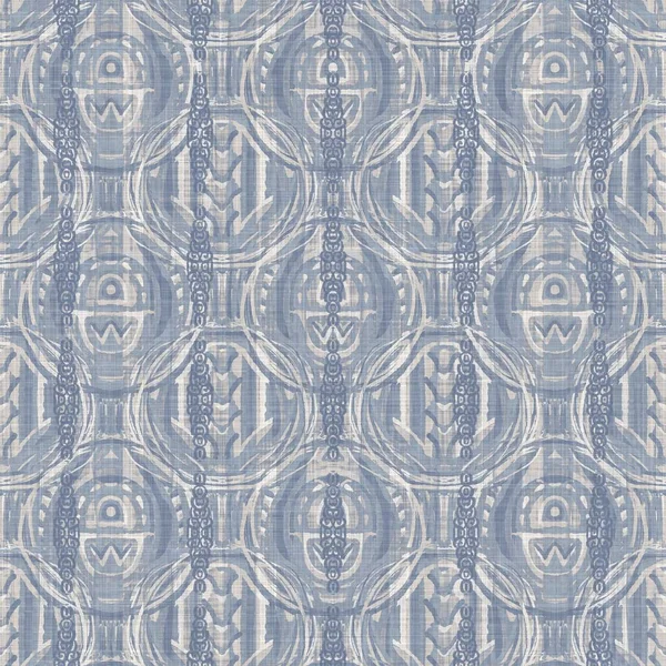 Seamless french farmhouse damask linen pattern. Provence blue white woven texture. Shabby chic style decorative fabric background. Textile rustic all over print — Stock Photo, Image