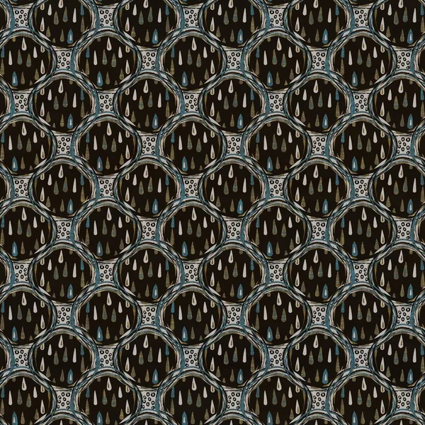 Seamless dark dotty linen background. Moody dye wash circle texture. Mid century 50s soft furnishing fabric style. Masculine winter spot pattern fabric all over print — Stock Photo, Image