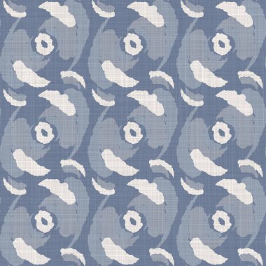 Kusursuz Fransız çiftlik evi, noktalı keten desenli. Provence mavi beyaz dokuma dokusu. Pejmürde şık stil dekoratif daire kumaş arka plan. Her yerde tekstil kırsalı var.